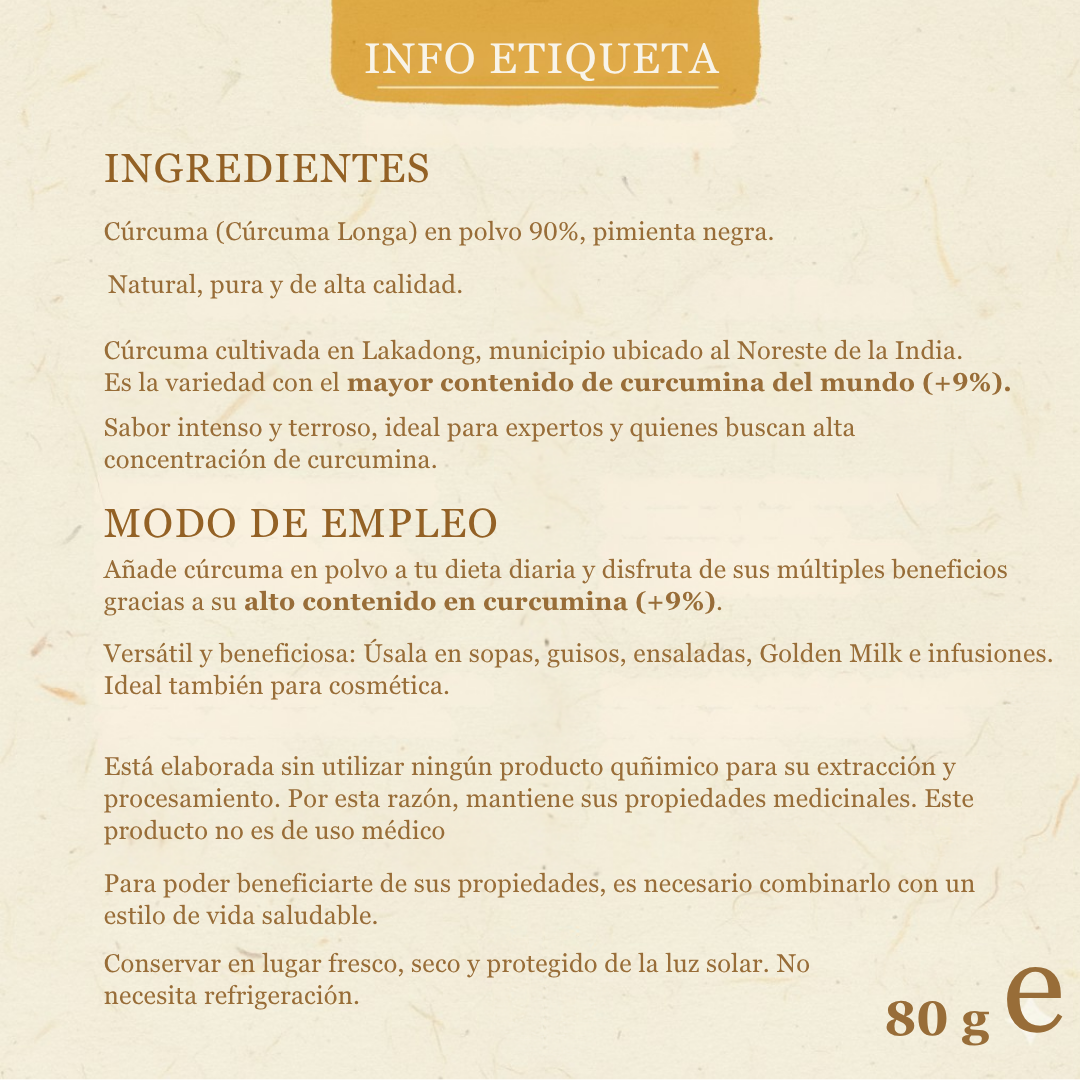 Cúrcuma Extra Fuerte con Pimienta Negra | Potencia 3 (+9%) | 80gr