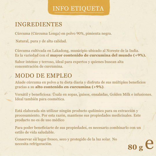 Cúrcuma Extra Fuerte con Pimienta Negra | Potencia 3 (+9%) | 80gr