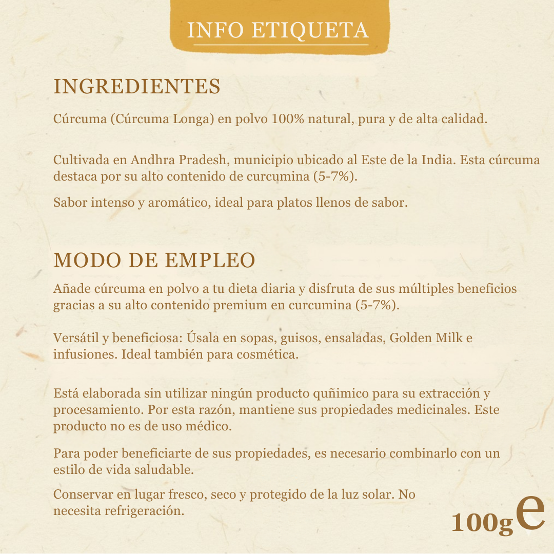 Cúrcuma Fuerte | Potencia 2 (5-7%) | India | 100gr