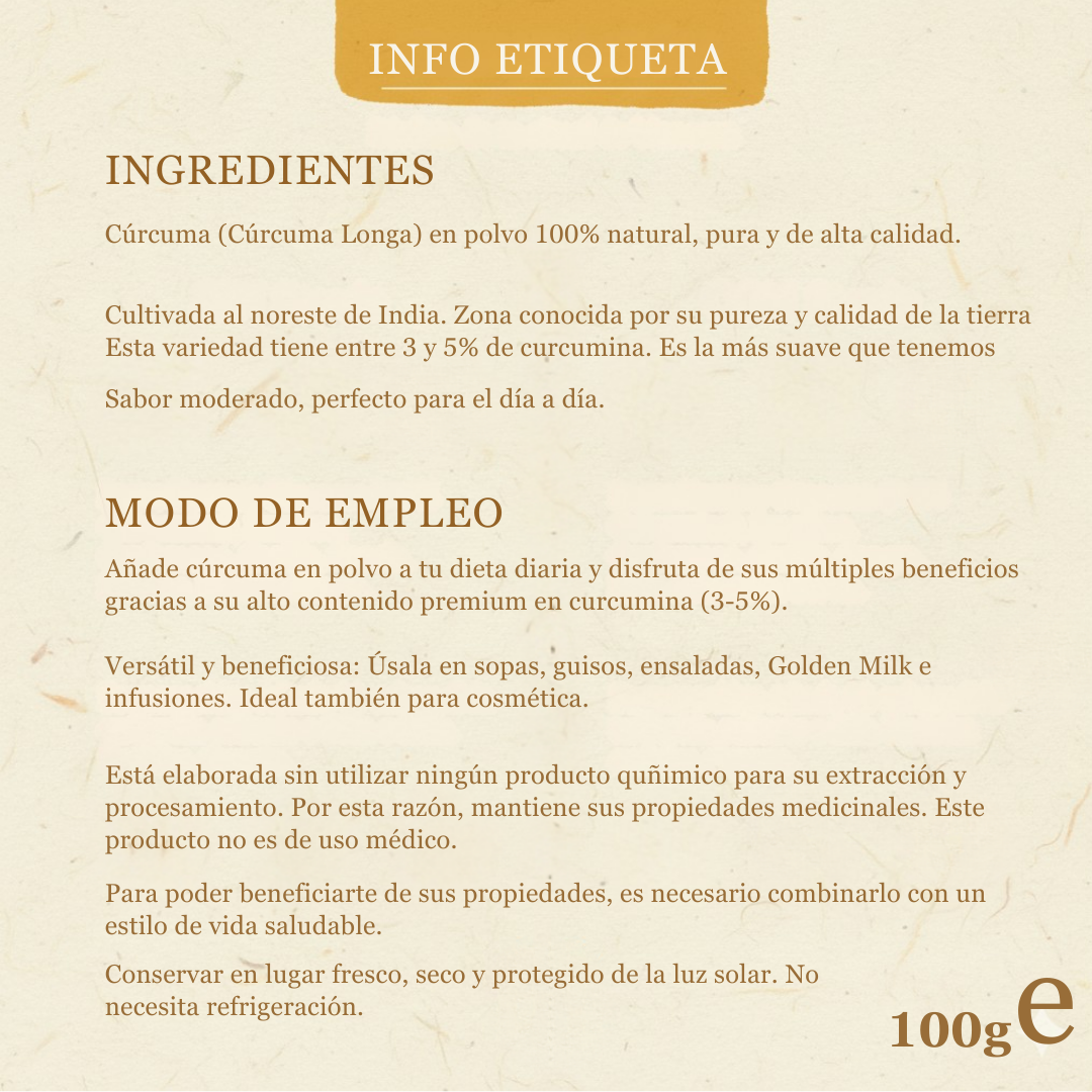 Cúrcuma Suave | Potencia 1 (3-5%) | India | 100gr