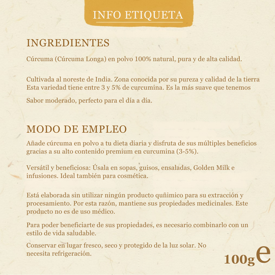 Cúrcuma Suave | Potencia 1 (3-5%) | India | 100gr