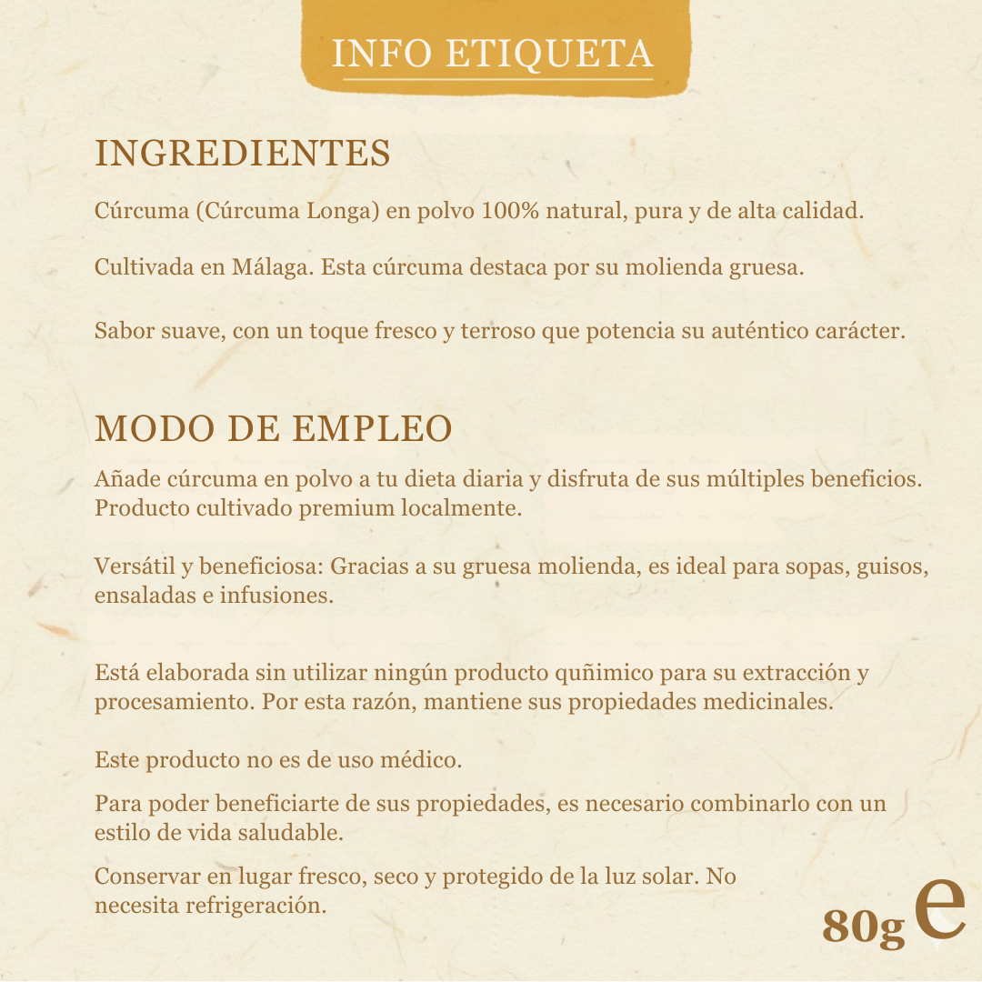 Cúrcuma Local | Potencia 1 (3-5%) | Málaga | 80gr