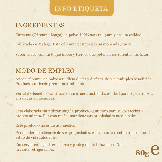 Cúrcuma Local | Potencia 1 (3-5%) | Málaga | 80gr
