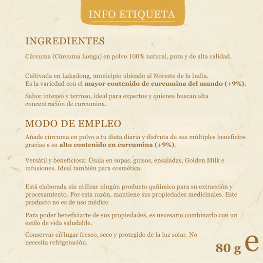 Cúrcuma Extra Fuerte | Potencia 3 (+9%) | Lakadong | 80gr