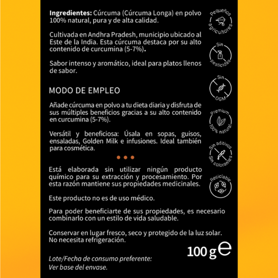 Cúrcuma Fuerte | Potencia 2 (5-7%) | India | 100gr