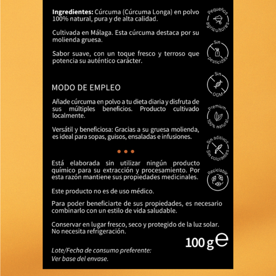 Cúrcuma Local | Potencia 1 (3-5%) | Málaga | 80gr