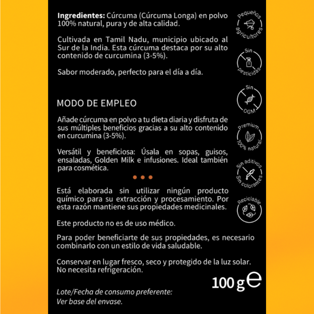 Cúrcuma Suave | Potencia 1 (3-5%) | India | 100gr